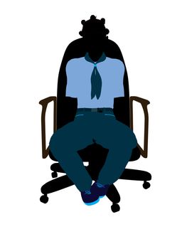 African american girl scout sitting in a chair silhouette dressed in shorts on a white background