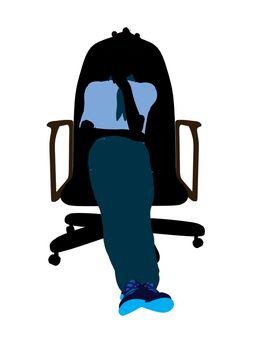 African american girl scout sitting in a chair silhouette dressed in shorts on a white background