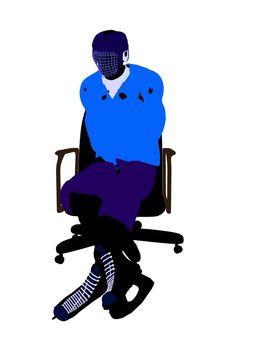 Male hockey player sitting on a chair art illustration silhouette on a white background