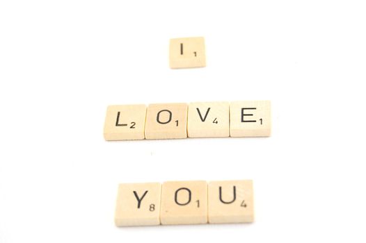 I love you written in seperate letter blocks