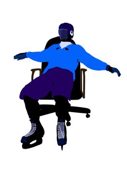 Male hockey player sitting on a chair art illustration silhouette on a white background