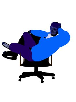 Male hockey player sitting on a chair art illustration silhouette on a white background