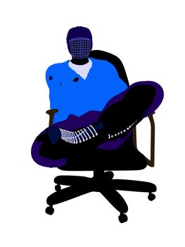 Male hockey player sitting on a chair art illustration silhouette on a white background