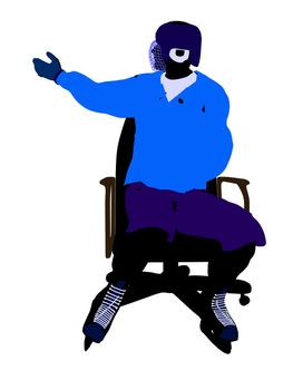 Male hockey player sitting on a chair art illustration silhouette on a white background