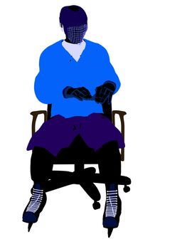 Male hockey player sitting on a chair art illustration silhouette on a white background