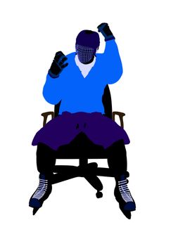 Male hockey player sitting on a chair art illustration silhouette on a white background