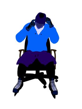 Male hockey player sitting on a chair art illustration silhouette on a white background