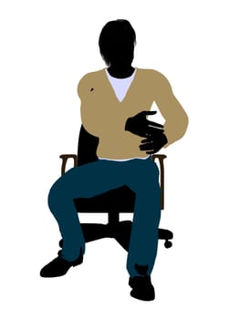Casually dressed male in overalls sitting in a chair silhouette on a white background