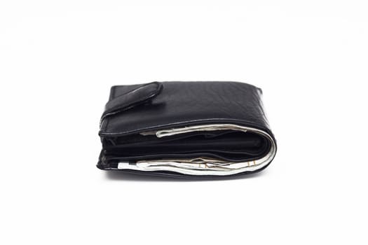 A black wallet on the white background
