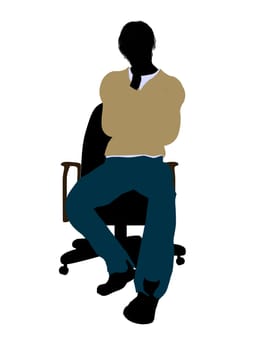 Casually dressed male in overalls sitting in a chair silhouette on a white background