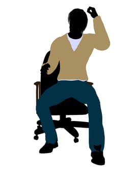 Casually dressed male in overalls sitting in a chair silhouette on a white background