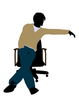 Casually dressed male in overalls sitting in a chair silhouette on a white background