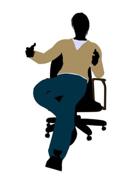 Casually dressed male in overalls sitting in a chair silhouette on a white background