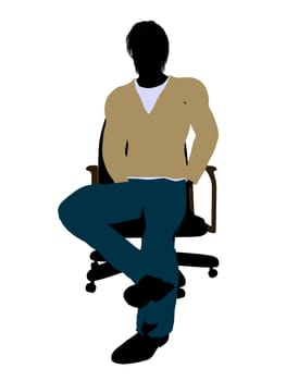 Casually dressed male in overalls sitting in a chair silhouette on a white background
