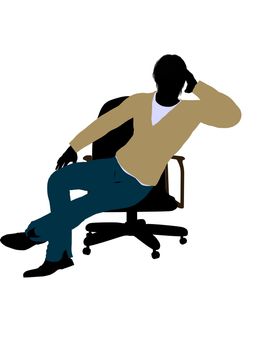 Casually dressed male in overalls sitting in a chair silhouette on a white background