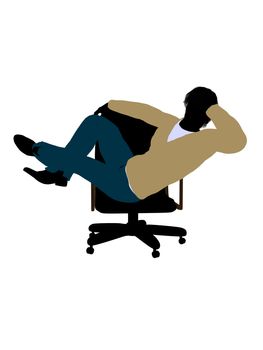 Casually dressed male in overalls sitting in a chair silhouette on a white background