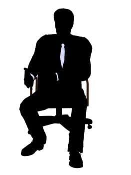 Male wearing a business suit sitting in a chair silhouette illustration on a white background