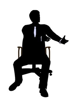 Male wearing a business suit sitting in a chair silhouette illustration on a white background
