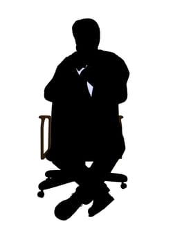 Male wearing a business suit sitting in a chair silhouette illustration on a white background