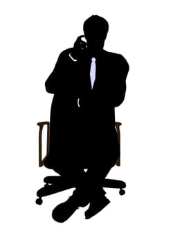 Male wearing a business suit sitting in a chair silhouette illustration on a white background