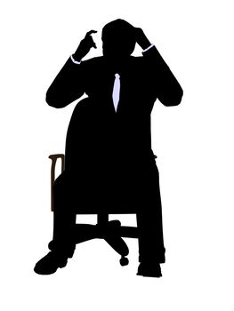 Male wearing a business suit sitting in a chair silhouette illustration on a white background