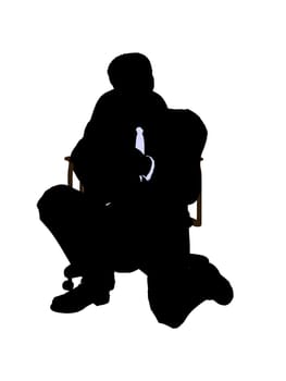 Male wearing a business suit sitting in a chair silhouette illustration on a white background