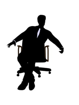 Male wearing a business suit sitting in a chair silhouette illustration on a white background