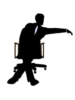 Male wearing a business suit sitting in a chair silhouette illustration on a white background