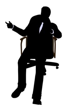 Male wearing a business suit sitting in a chair silhouette illustration on a white background