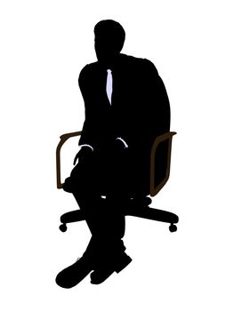Male wearing a business suit sitting in a chair silhouette illustration on a white background