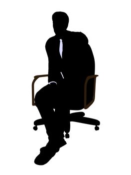Male wearing a business suit sitting in a chair silhouette illustration on a white background