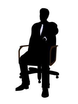 Male wearing a business suit sitting in a chair silhouette illustration on a white background