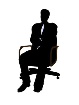 Male wearing a business suit sitting in a chair silhouette illustration on a white background