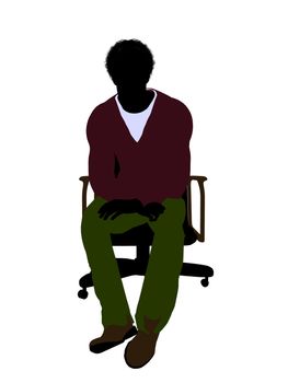 African American casual dressed male sitting on a chair silhouette on a white background