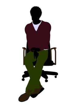 African American casual dressed male sitting on a chair silhouette on a white background