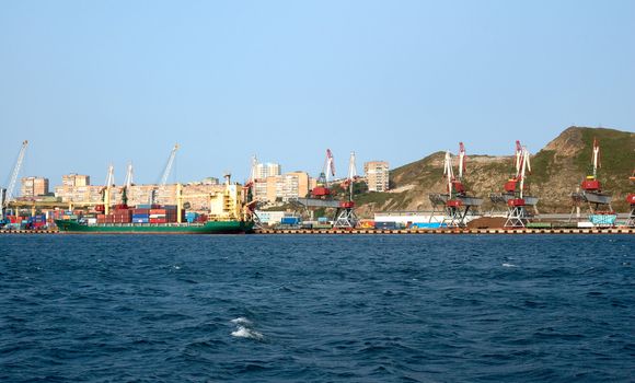 Sea scenery of Russian seaport - Vladivostok.