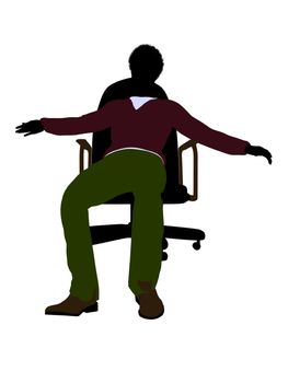 African American casual dressed male sitting on a chair silhouette on a white background