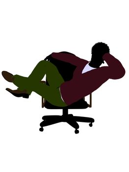 African American casual dressed male sitting on a chair silhouette on a white background