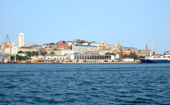 Sea scenery of Russian seaport - Vladivostok.