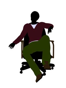 African American casual dressed male sitting on a chair silhouette on a white background