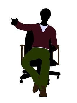 African American casual dressed male sitting on a chair silhouette on a white background