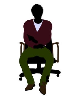 African American casual dressed male sitting on a chair silhouette on a white background