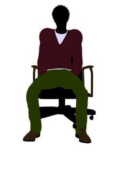 African American casual dressed male sitting on a chair silhouette on a white background