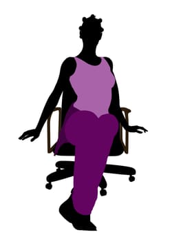 African American casual dressed female sitting on a chair silhouette on a white background