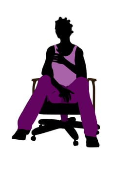 African American casual dressed female sitting on a chair silhouette on a white background