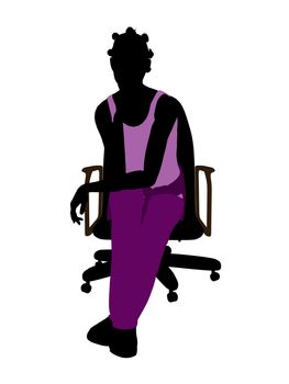 African American casual dressed female sitting on a chair silhouette on a white background