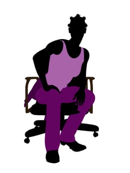 African American casual dressed female sitting on a chair silhouette on a white background