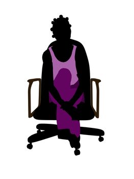 African American casual dressed female sitting on a chair silhouette on a white background