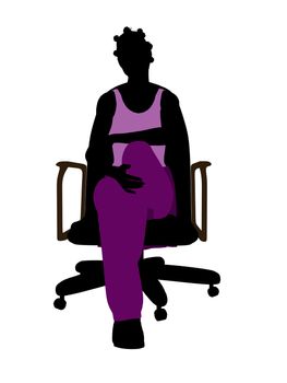African American casual dressed female sitting on a chair silhouette on a white background