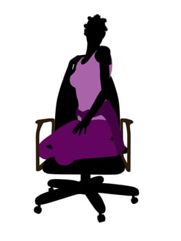 African American casual dressed female sitting on a chair silhouette on a white background